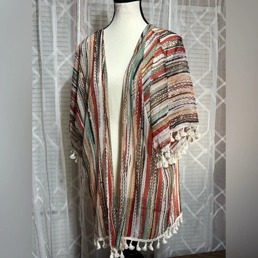 Lilypad medium women’s duster/jacket southwest design Tassels sleeve & hem 29”L